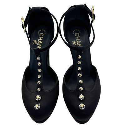 Chanel Shoes Leather Heels Black CC Logo Line — view 2