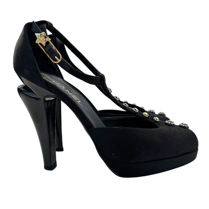 Chanel Shoes Leather Heels Black CC Logo Line — view 6