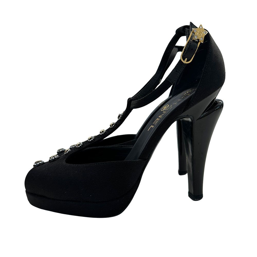 Chanel Shoes Leather Heels Black CC Logo Line — view 5