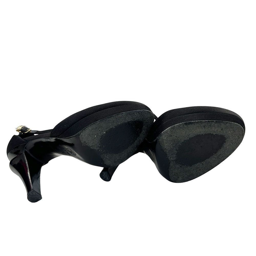 Chanel Shoes Leather Heels Black CC Logo Line — view 8
