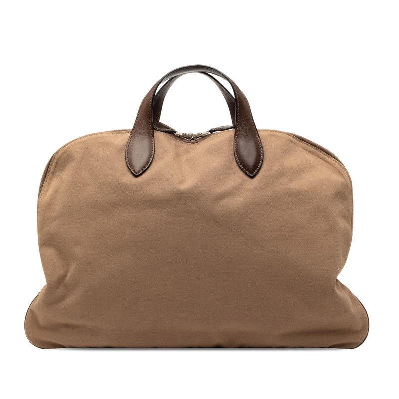 Hermes Handbag Tote Brown Silver Canvas Leather