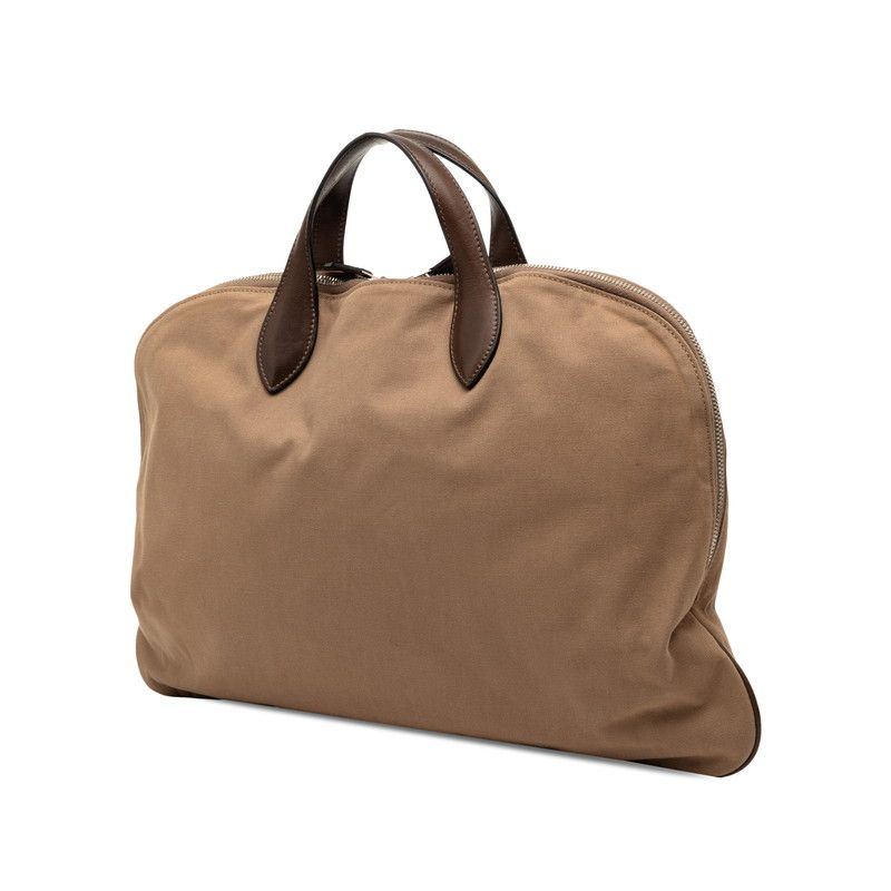 Hermes Handbag Tote Brown Silver Canvas Leather — view 2