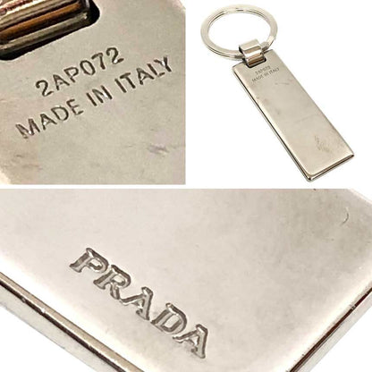 Prada Logo Metalplate Key Holder Portachiavi Silver — view 3
