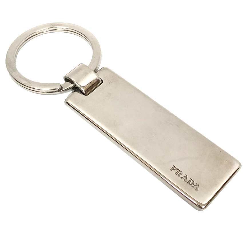Prada Logo Metalplate Key Holder Portachiavi Silver