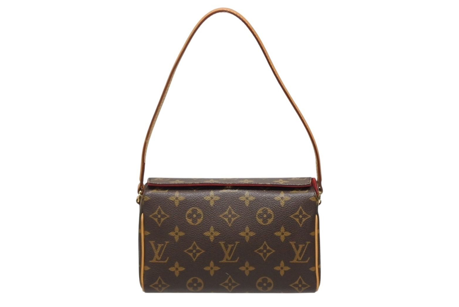 Louis Vuitton Recital Handbag Monogram Canvas Vachetta Leather Brown Gold