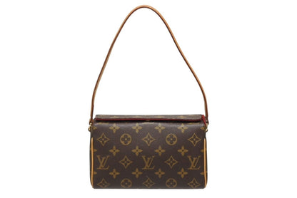 Louis Vuitton Recital Handbag Monogram Canvas Vachetta Leather Brown Gold