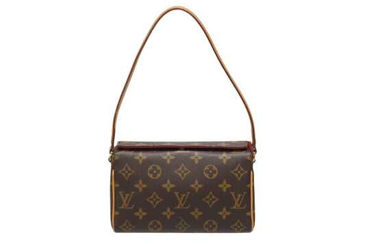 Louis Vuitton Recital Handbag Monogram Canvas Vachetta Leather Brown Gold