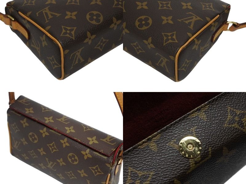 Louis Vuitton Recital Handbag Monogram Canvas Vachetta Leather Brown Gold — view 7