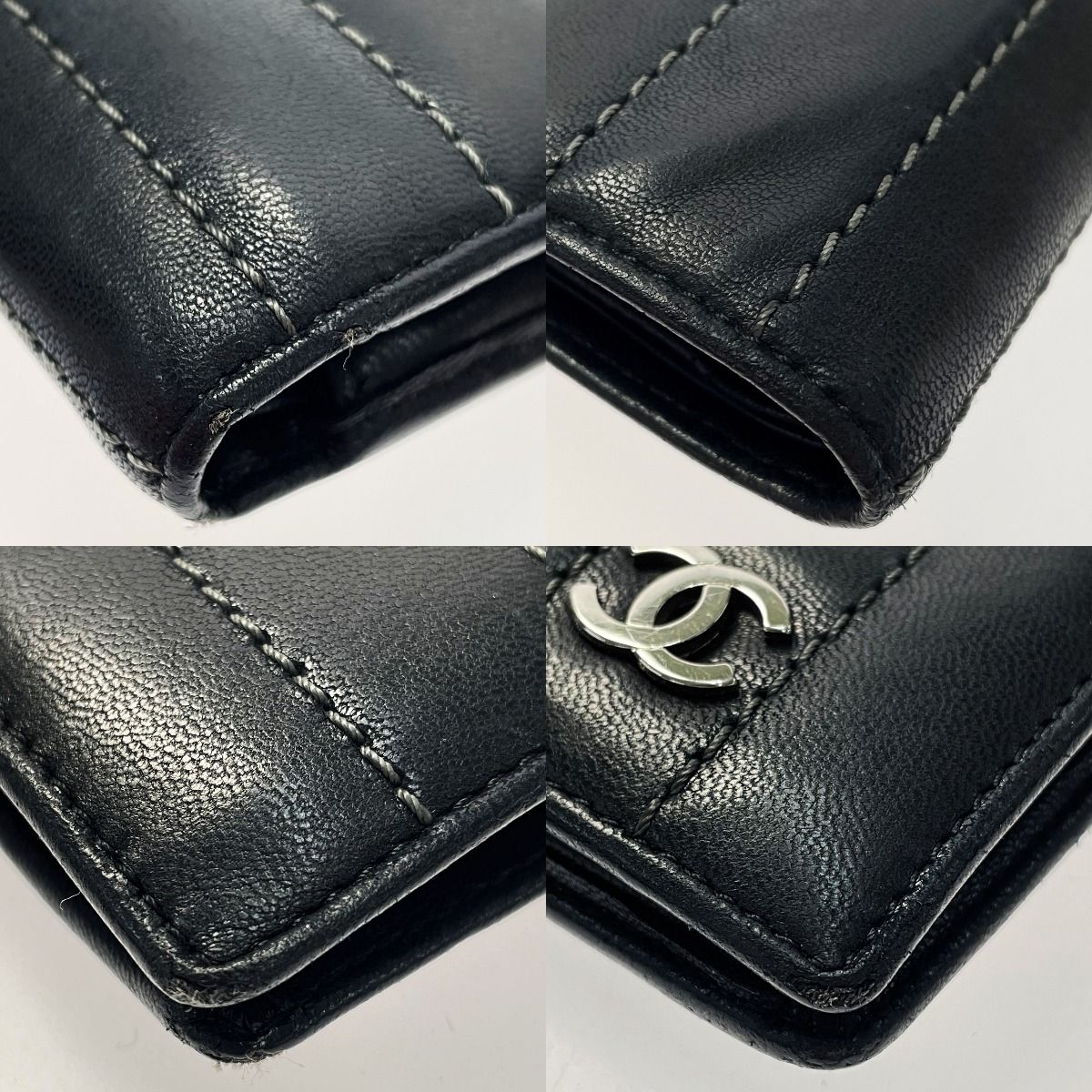 Chanel leline Black Leather Silver Wallet — view 7