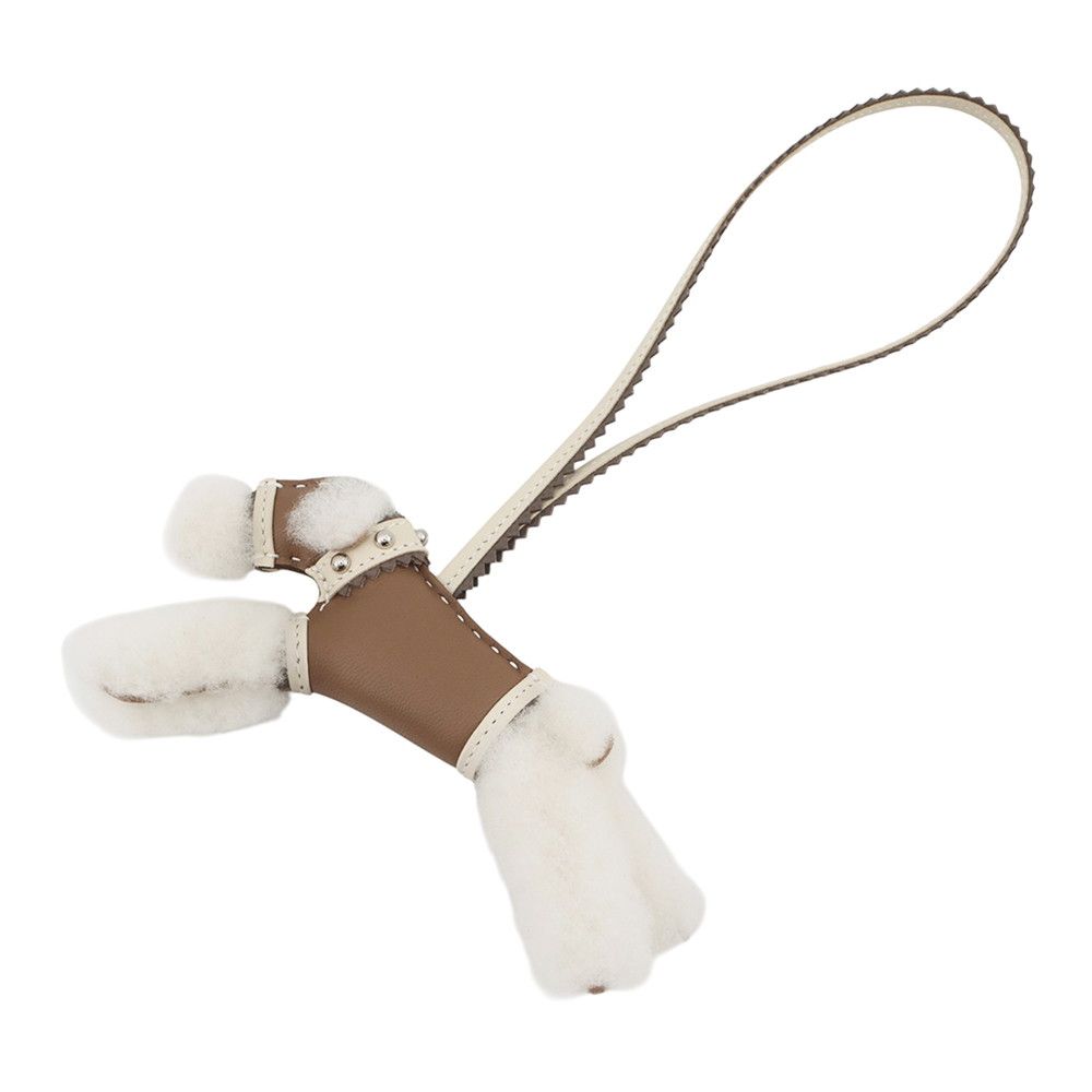 Hermes Bag Charm Buddy Epi Etoupe Cles Silver Lambskin Shearling