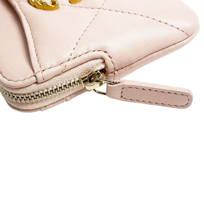 Chanel 19 Coin Case Pink Quilted Lambskin CC Logo Zip Card Wallet Leather — view 6