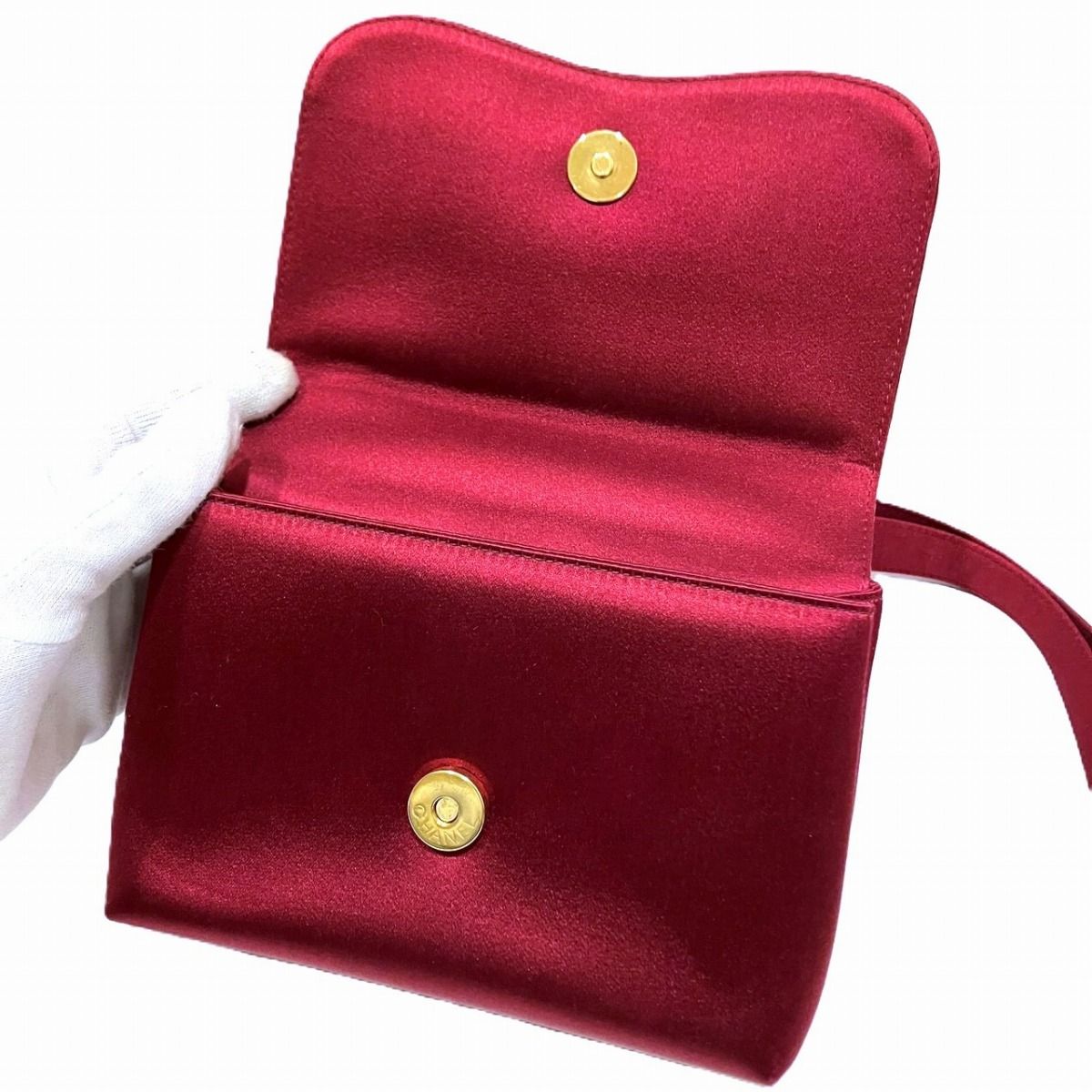 Chanel CC Logo Shoulder Bag Satin Rhinestone — view 9