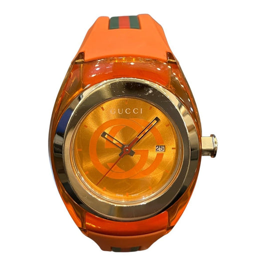 Gucci Sink Watch SS Rubber Quartz Orange Dial 137.3