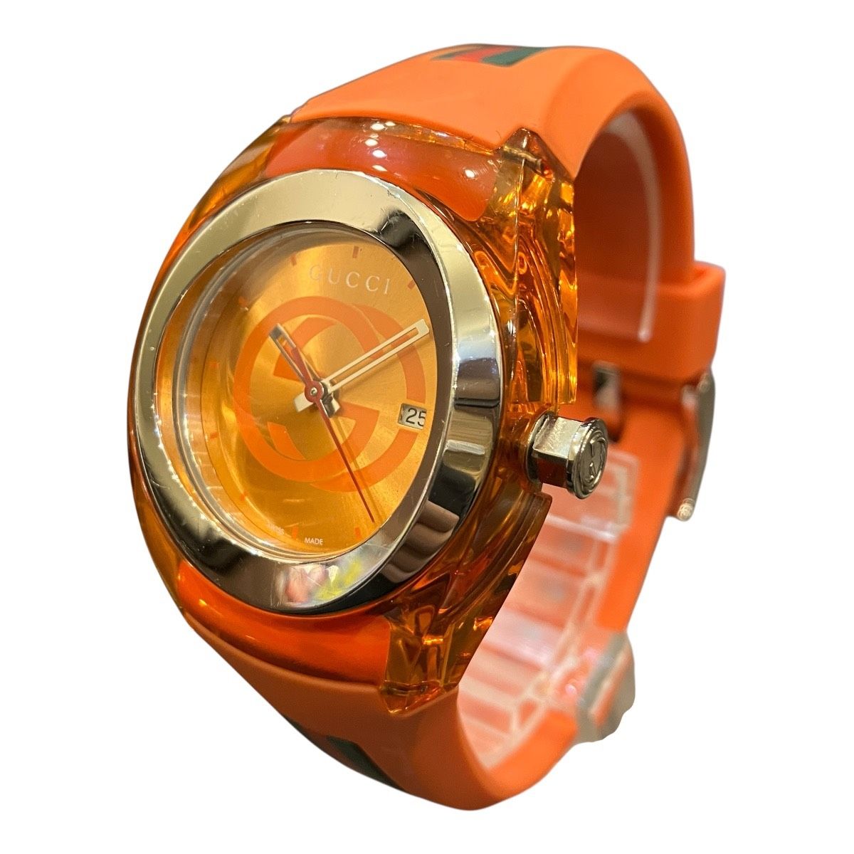 Gucci Sink Watch SS Rubber Quartz Orange Dial 137.3 — view 2