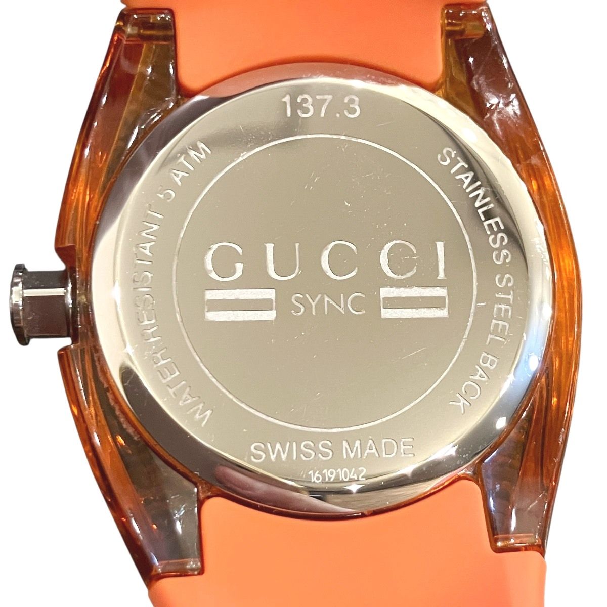 Gucci Sink Watch SS Rubber Quartz Orange Dial 137.3 — view 5
