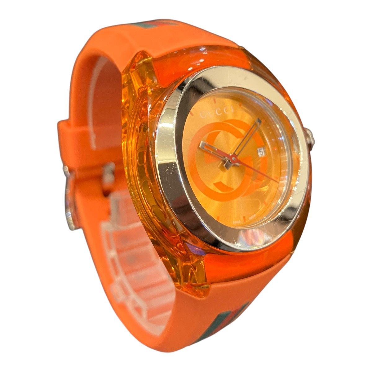Gucci Sink Watch SS Rubber Quartz Orange Dial 137.3 — view 3