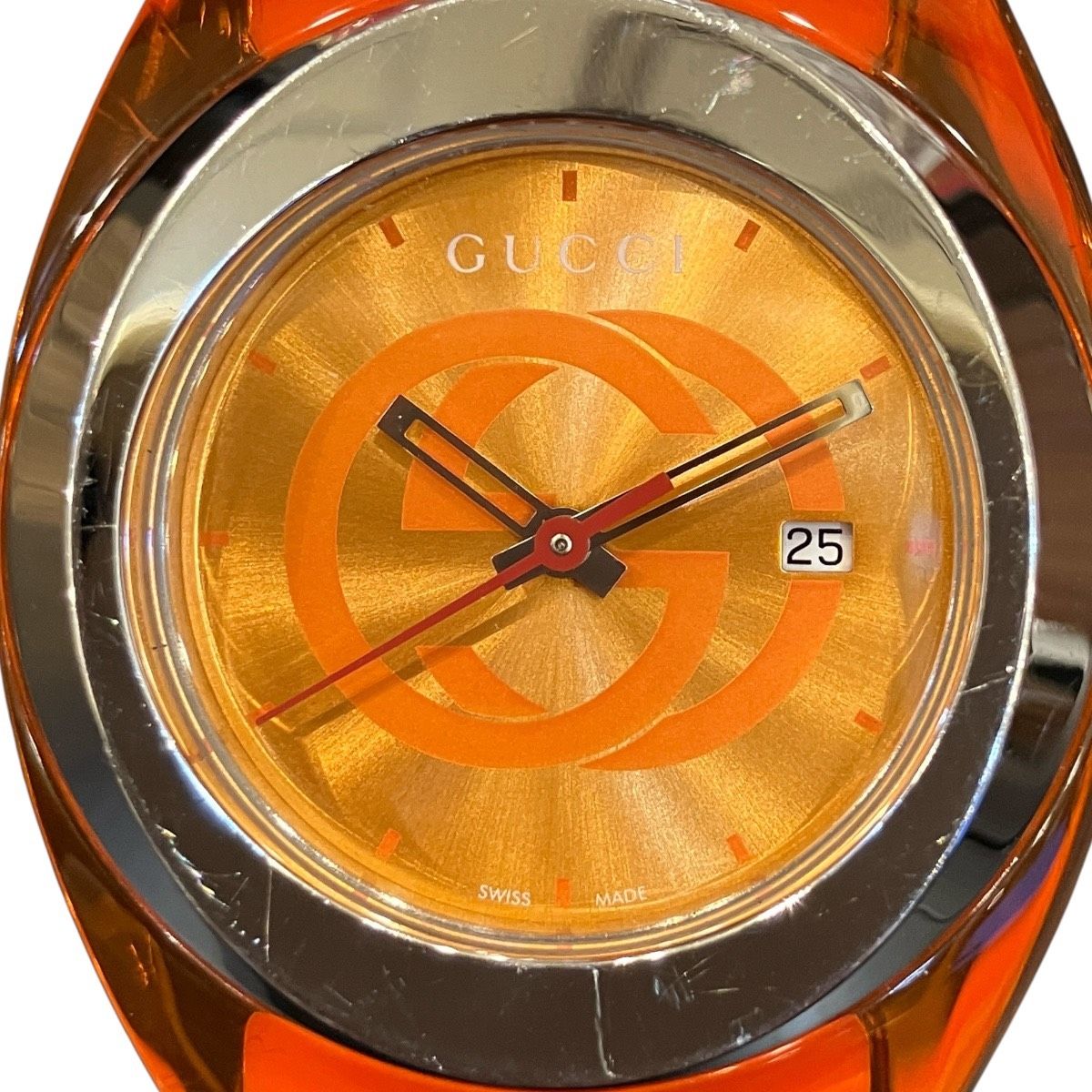 Gucci Sink Watch SS Rubber Quartz Orange Dial 137.3 — view 4
