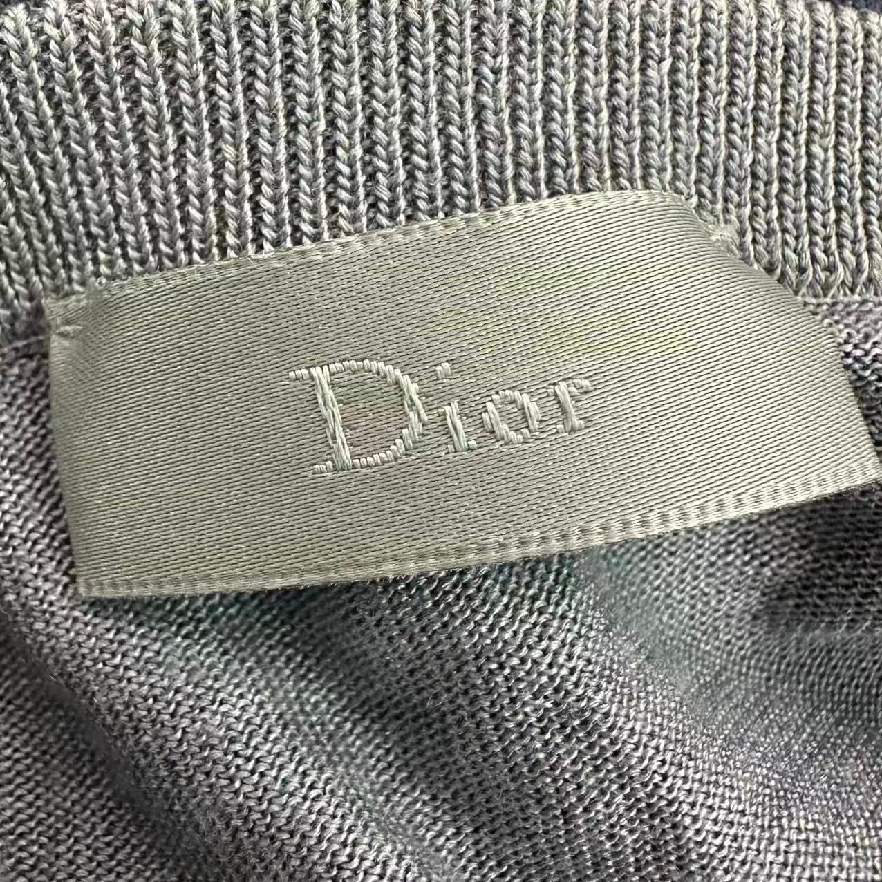 Dior Top Long Sleeve Crew Neck Knit Top Embroidery Logo Silk Navy Sweater — view 3