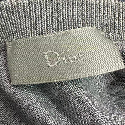 Dior Top Long Sleeve Crew Neck Knit Top Embroidery Logo Silk Navy Sweater — view 3