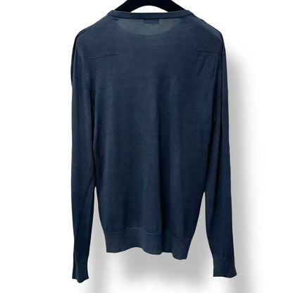 Dior Top Long Sleeve Crew Neck Knit Top Embroidery Logo Silk Navy Sweater — view 2