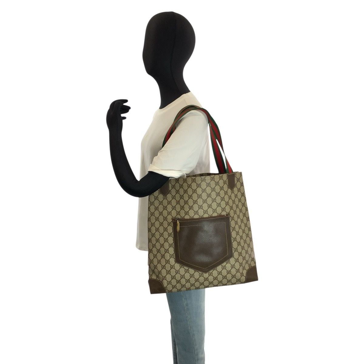 Gucci Vintage Sherry Line Beige Brown GG Supreme Canvas Tote Shoulder Bag — view 6