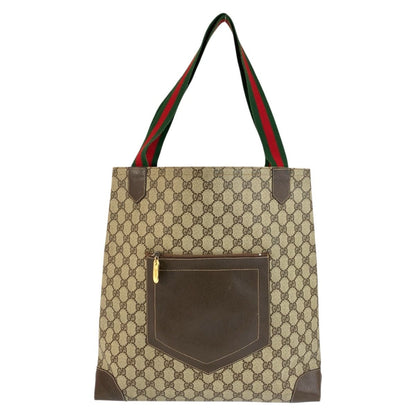 Gucci Vintage Sherry Line Beige Brown GG Supreme Canvas Tote Shoulder Bag