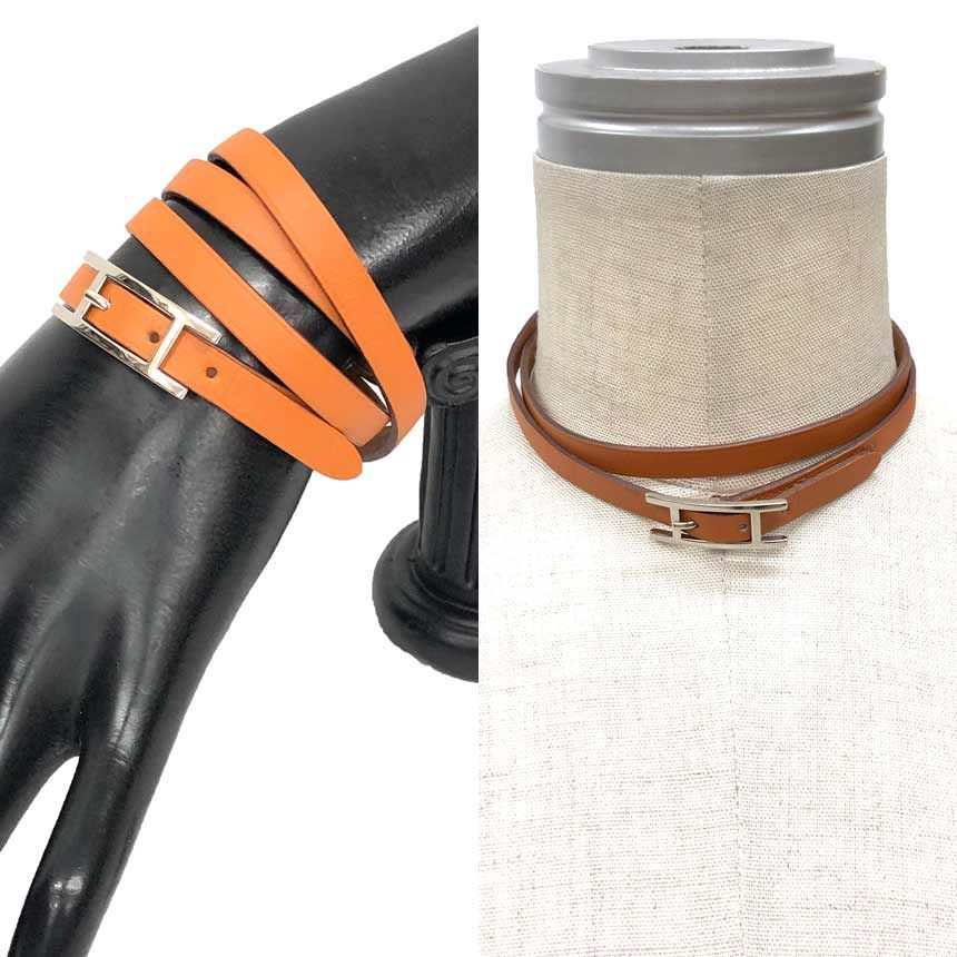 Hermes Hapi 3 Bracelet Sa Leather Longbracelet Choker Orange — view 2