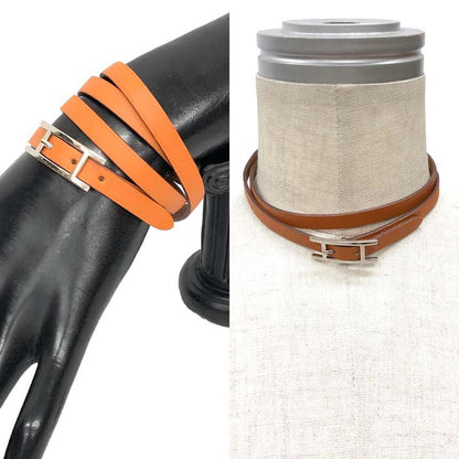 Hermes Hapi 3 Bracelet Sa Leather Longbracelet Choker Orange — view 2