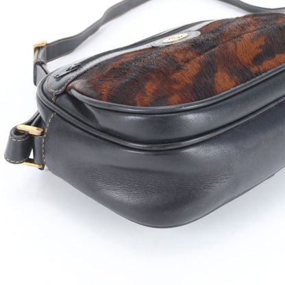 Gucci Vintage Leather Shoulder Bag Crossbody Black Brown — view 6