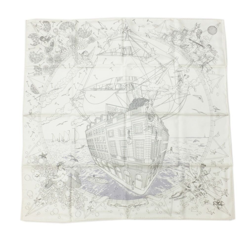 Hermes Heaven Carre 90 Herms Flagship White Silk 100% Scarf
