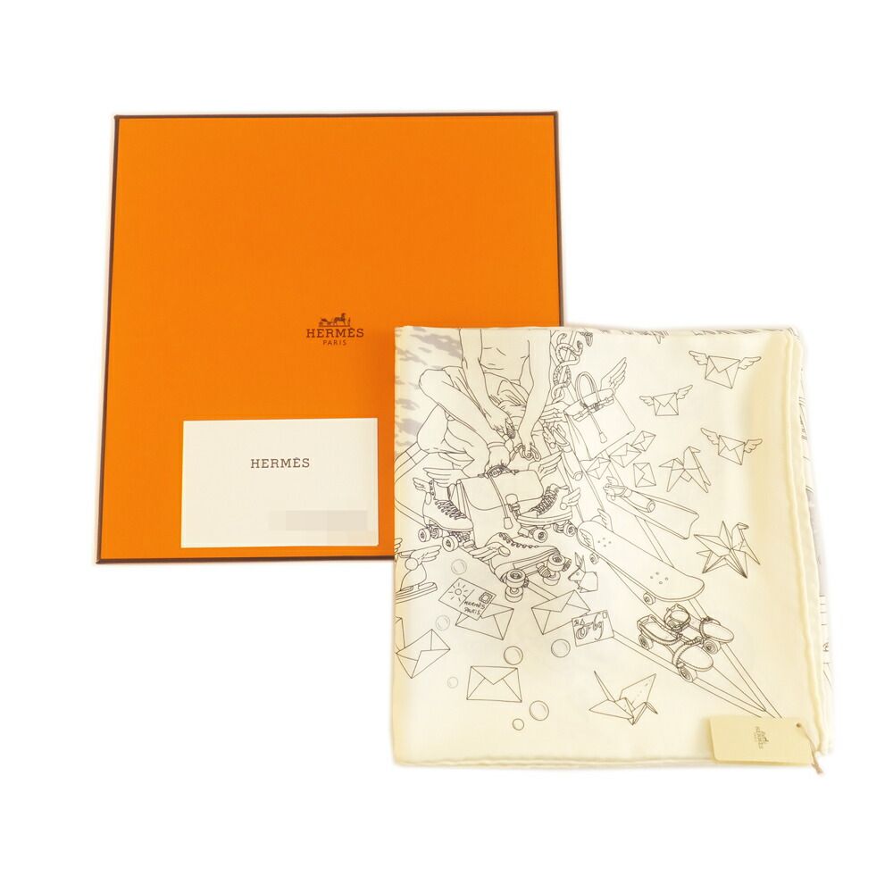 Hermes Heaven Carre 90 Herms Flagship White Silk 100% Scarf — view 9