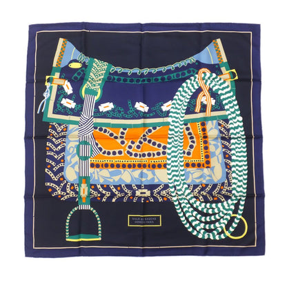 Hermes Heaven Carre 90 Silla Gaucho's Saddle Marine Navy Scarf