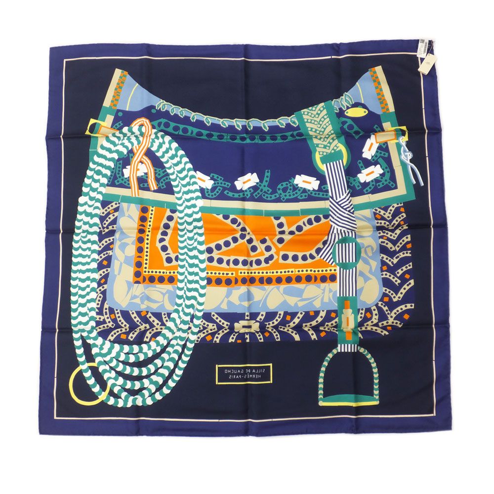 Hermes Heaven Carre 90 Silla Gaucho's Saddle Marine Navy Scarf — view 6