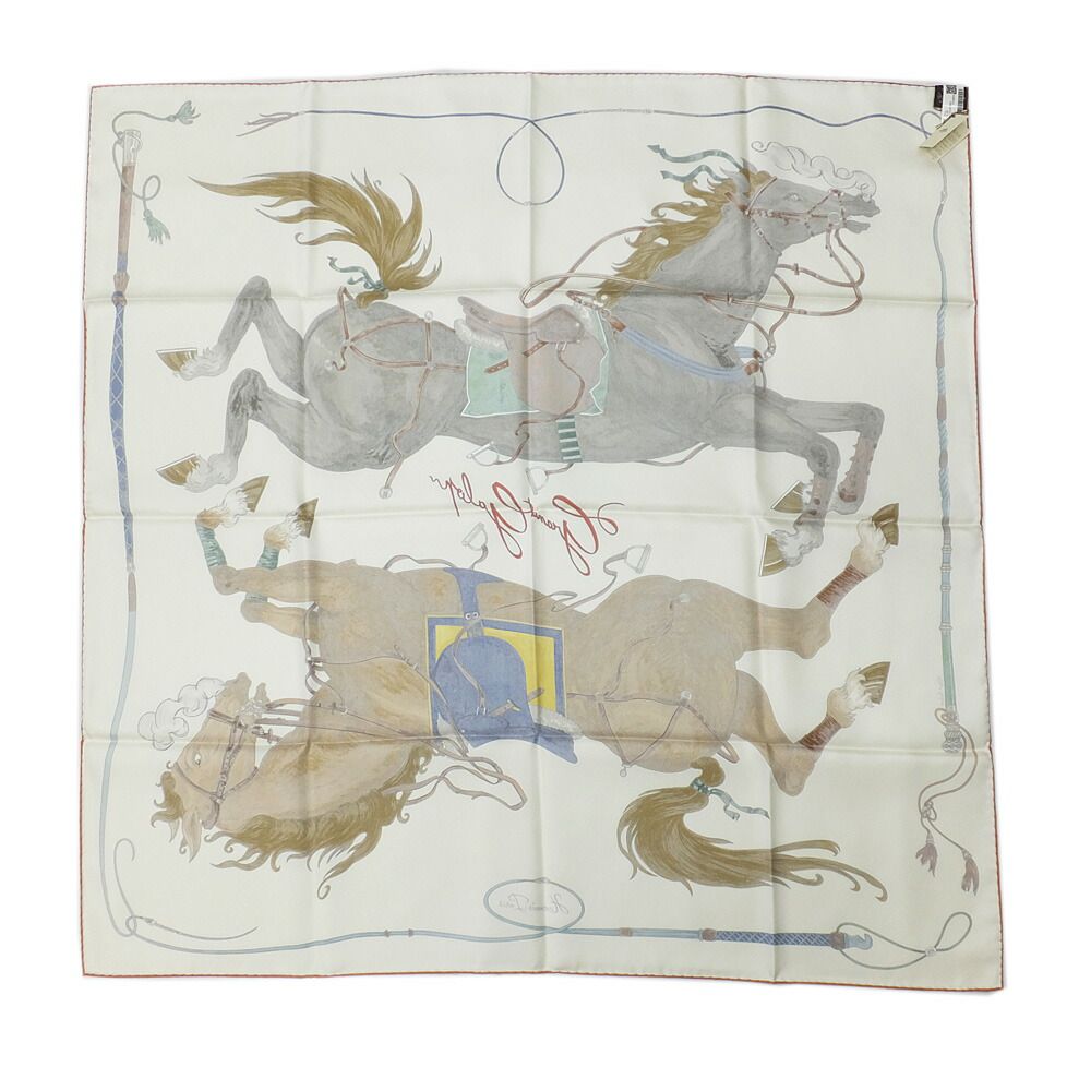 Hermes Heaven Carre 90 Grand Galop White Brown Scarf — view 6