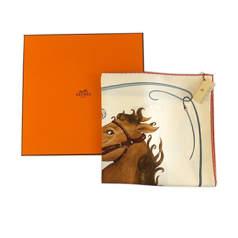 Hermes Heaven Carre 90 Grand Galop White Brown Scarf — view 9
