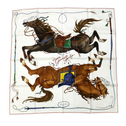 Hermes Heaven Carre 90 Grand Galop White Brown Scarf