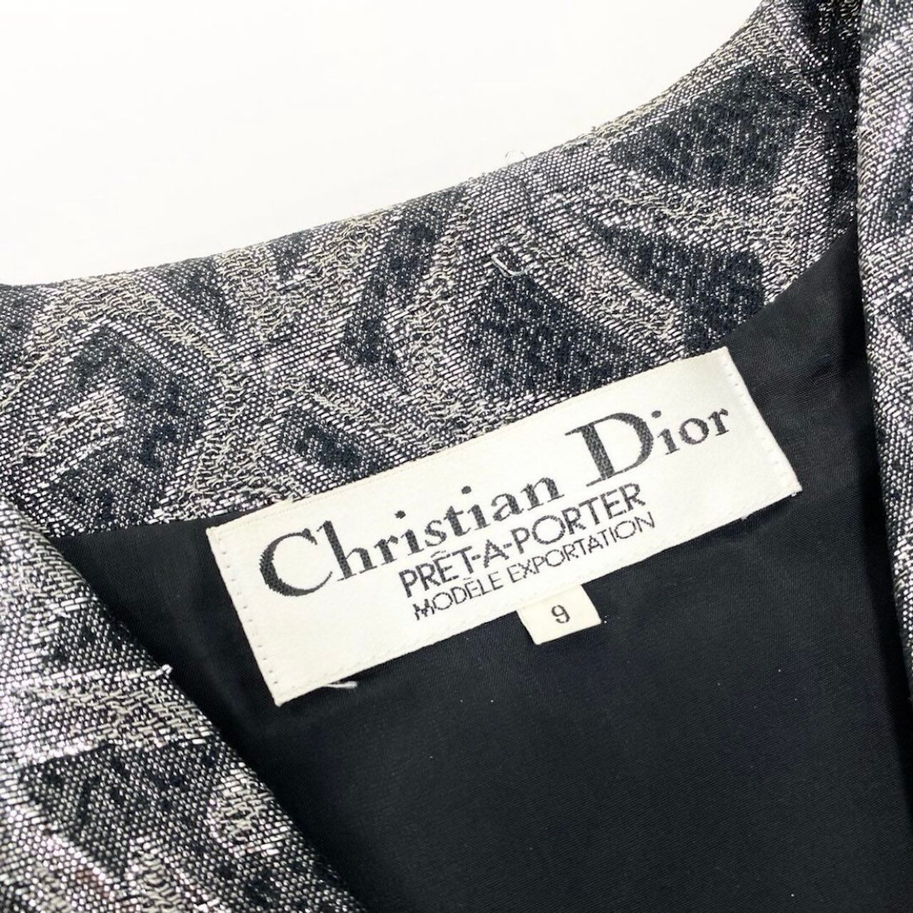 Dior Vintage Silver Silk Jacket Peplum All Over Pattern — view 7