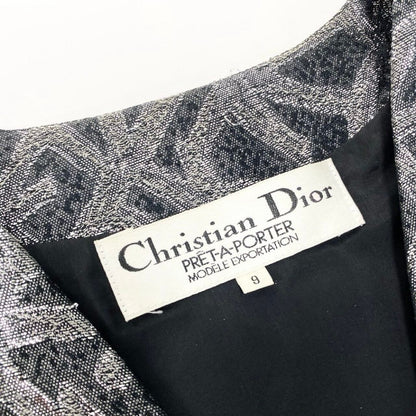 Dior Vintage Silver Silk Jacket Peplum All Over Pattern — view 7