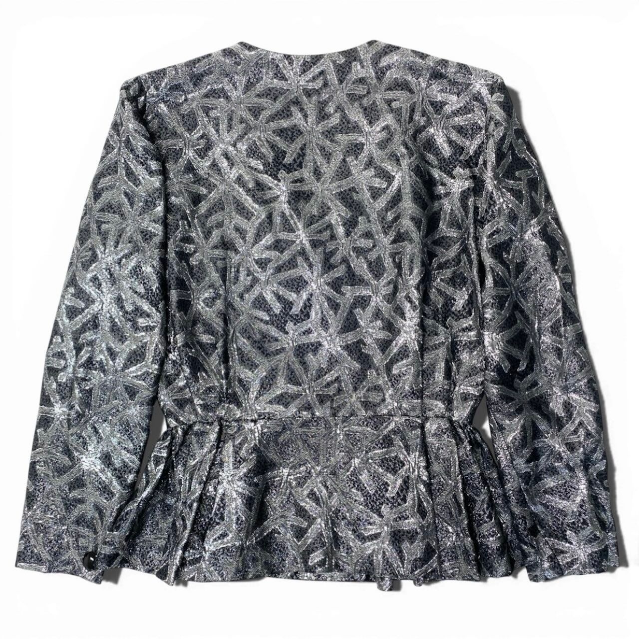 Dior Vintage Silver Silk Jacket Peplum All Over Pattern — view 3