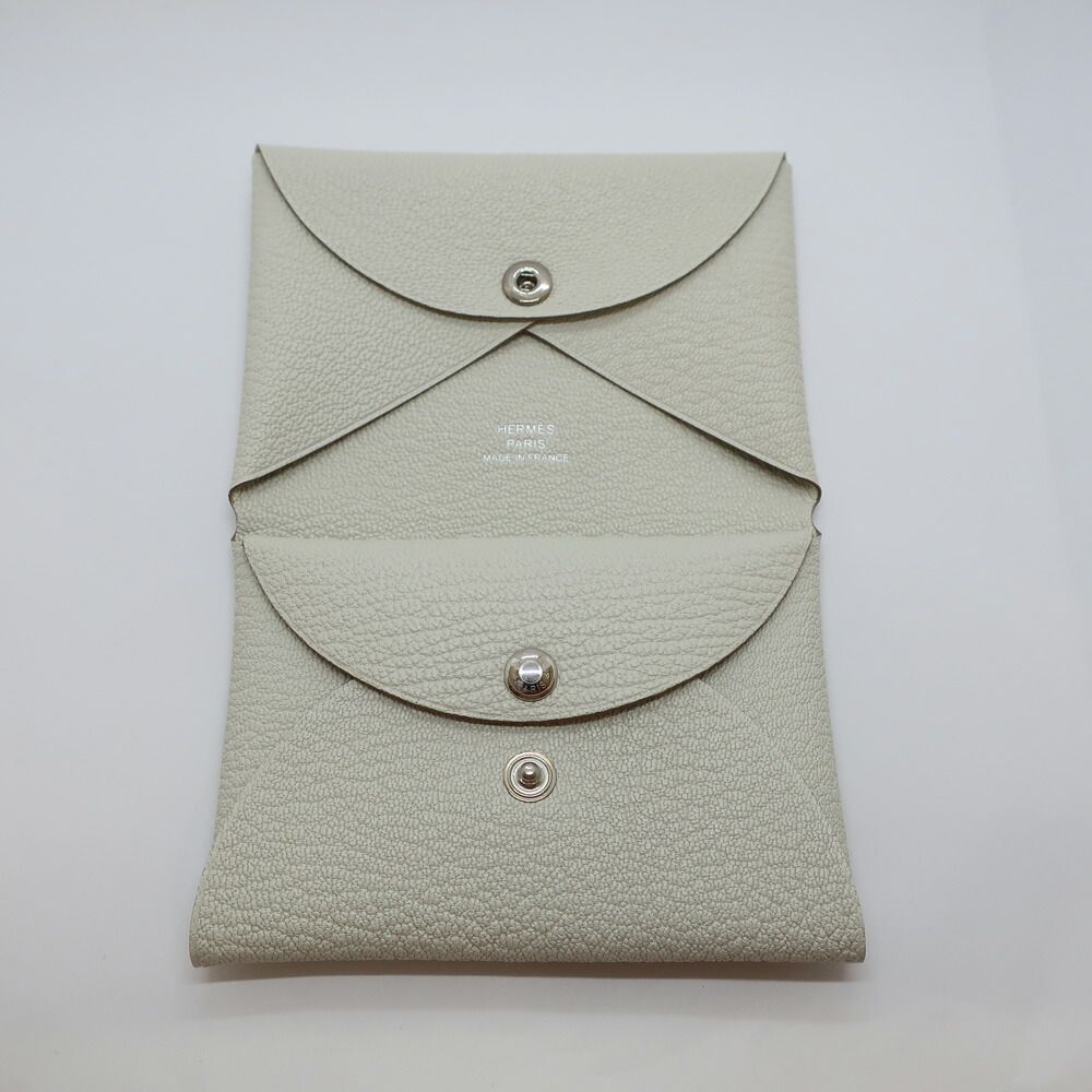 Hermes Heaven Calvidu Duo Chevre Coin Purse Card Case Silver Manufactured Around — view 5