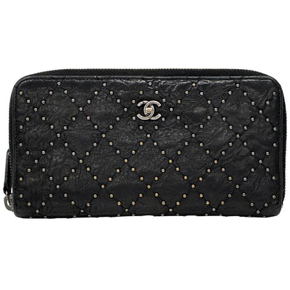 Chanel Wallet Quilted Leather Black Silver