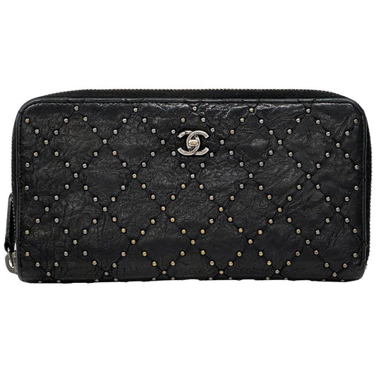 Chanel Wallet Quilted Leather Black Silver