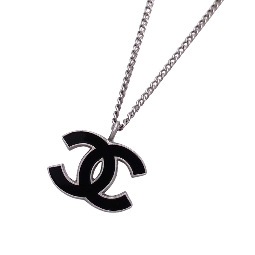 Chanel Necklace CC Logo Metal Black Silver