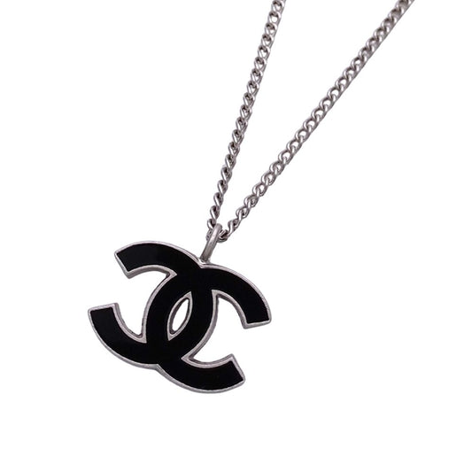 Chanel Necklace CC Logo Metal Black Silver