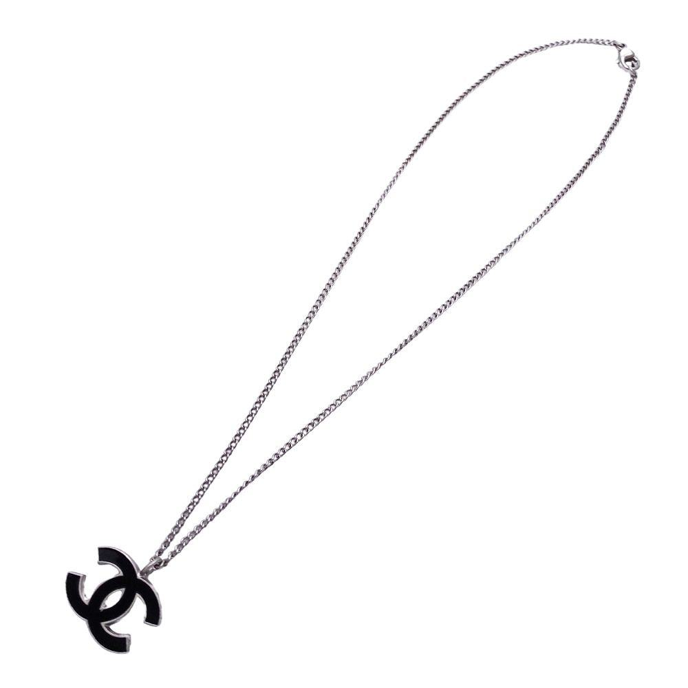 Chanel Necklace CC Logo Metal Black Silver — view 5