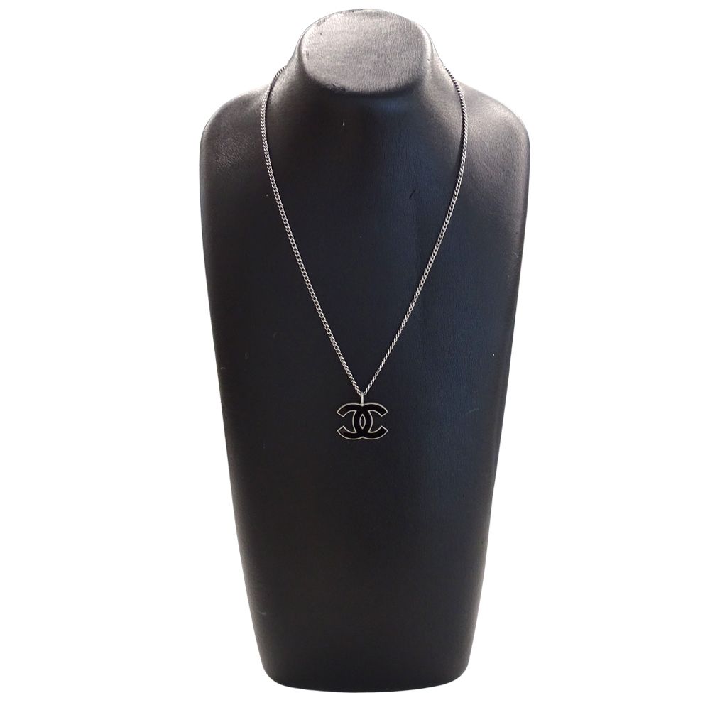 Chanel Necklace CC Logo Metal Black Silver — view 7