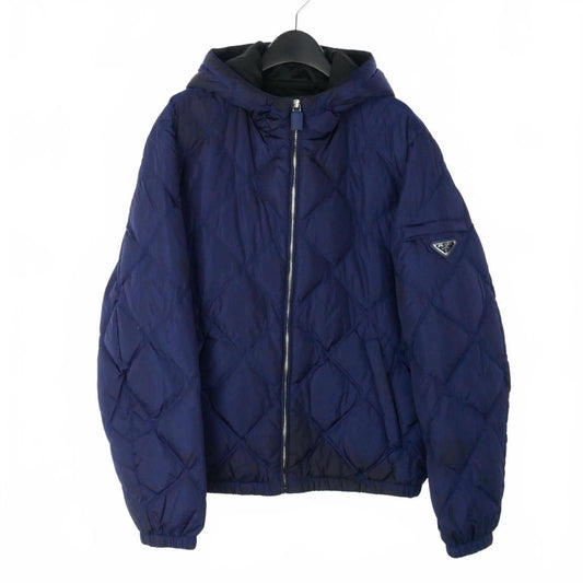 Prada Quilted Down Jacket Plate Logo Nylon 52 Navy