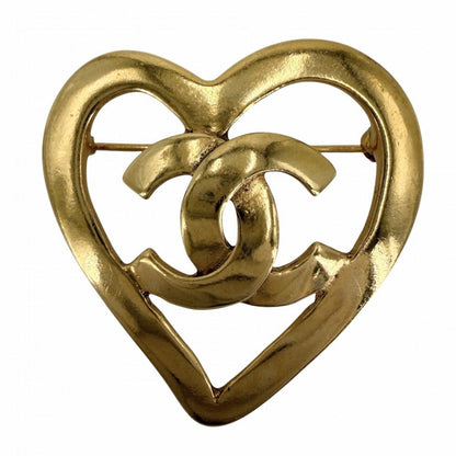 Chanel Brooch CC Logo Heart Motif Vintage Gold Plated