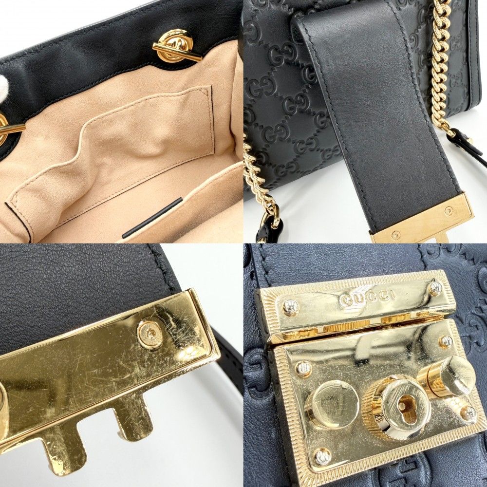 Gucci Shoulder Bag Guccissima Padlock Chain GG Bag Leather Black Gold — view 6