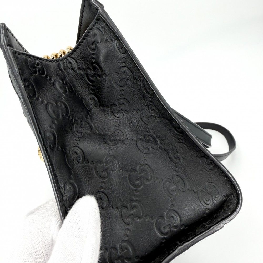 Gucci Shoulder Bag Guccissima Padlock Chain GG Bag Leather Black Gold — view 8